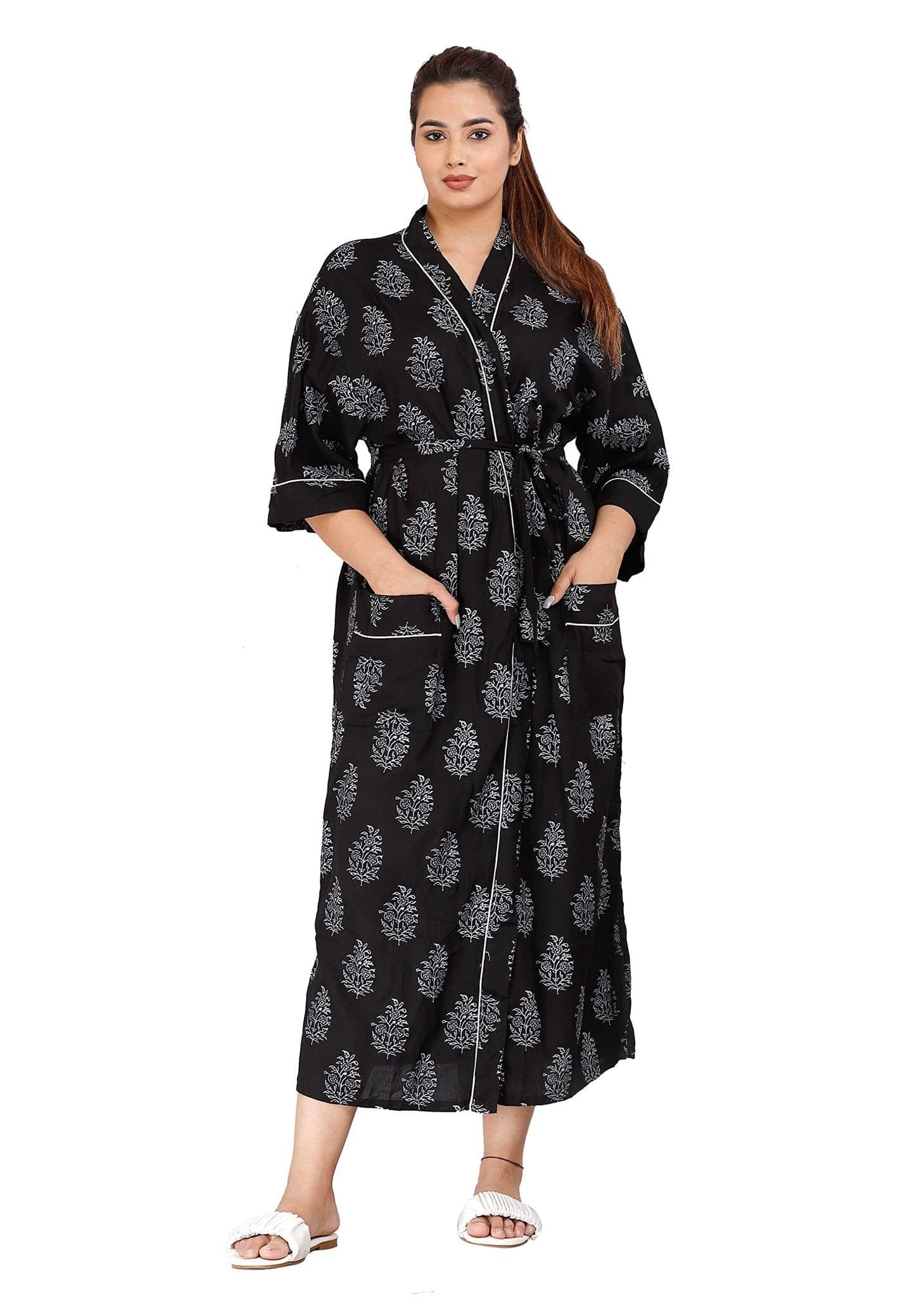 SHOOLIN Floral Pattern Kimono Robe Long Bathrobe For Women | 3/4 Sleeve And Calf Length Kimono For Women's | Beach Wear