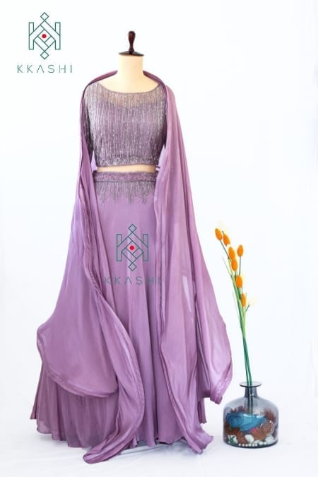 Lavender Embroidered Lehenga Set  in Purple