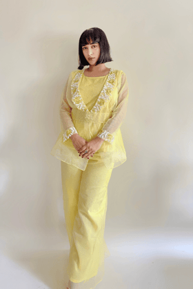 Yellow Stylish Hand Crafted Design Dress For Women