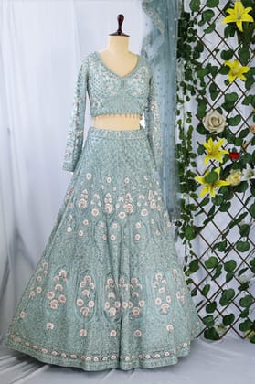 Aquatic Splendor: Kkashi Sea Green Lehenga