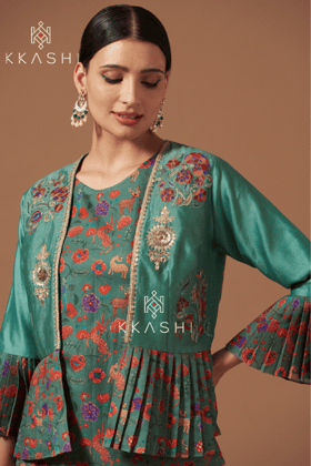 Embroidered Bliss: Pooja Singhal Sage Green top