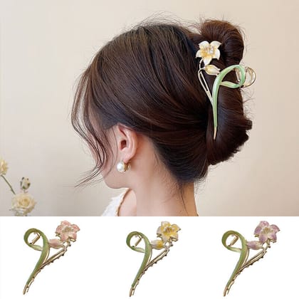 Blubby Flower Design Metal Hair Claw Clip (Pack of 1)