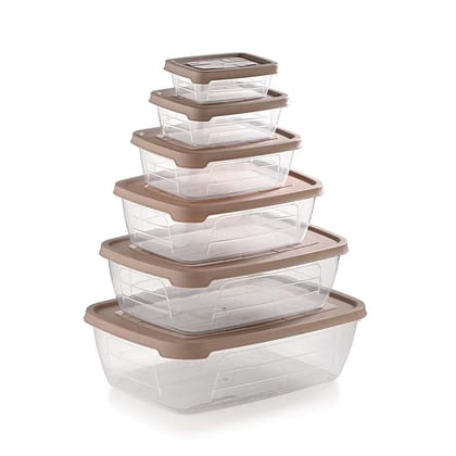 SKI Plastic Solitaire Storage Containers with Lid Set of 6 Pcs (6 pcs x 150 ml,300 ml,600 ml,1200 ml,2000 ml,3000 ml) Grey|Food Grade|Air Tight|BPA Free for Fish,Meat,Vegetables,Fruits