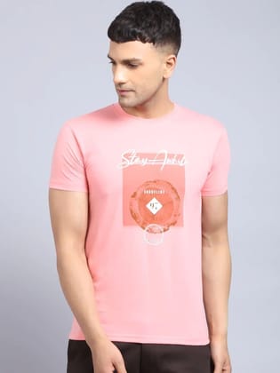 Rodamo  Men Pink Printed Slim Fit Cotton T-shirt
