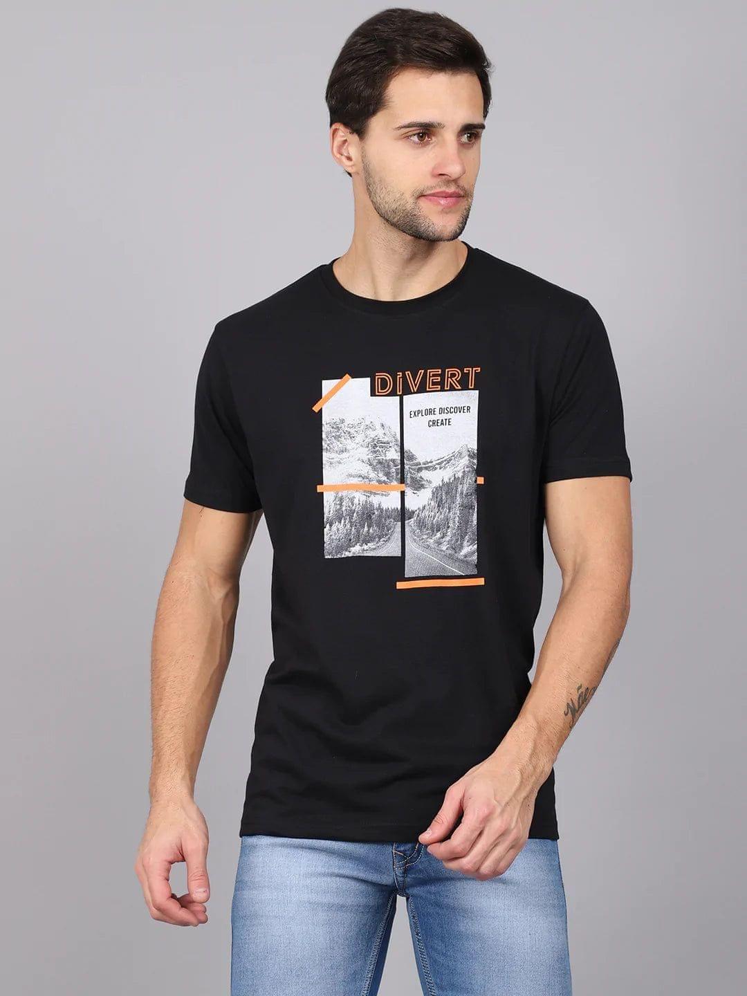 Rodamo  Men Black Printed Slim Fit T-shirt