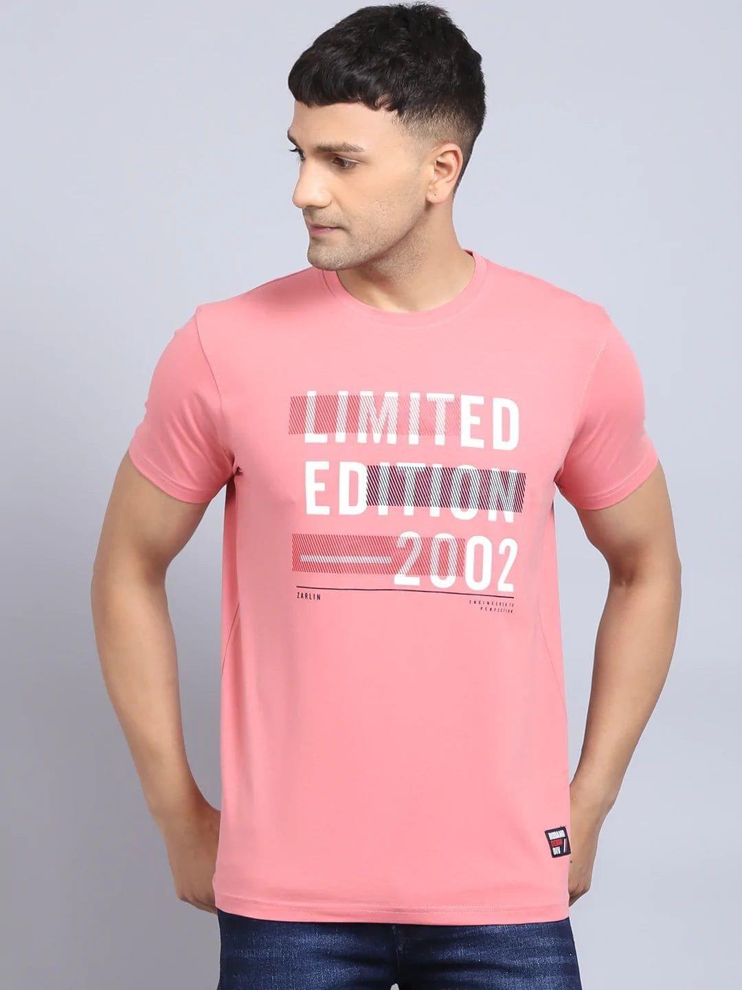 Rodamo  Men Pink  White Printed Slim Fit Cotton T-shirt