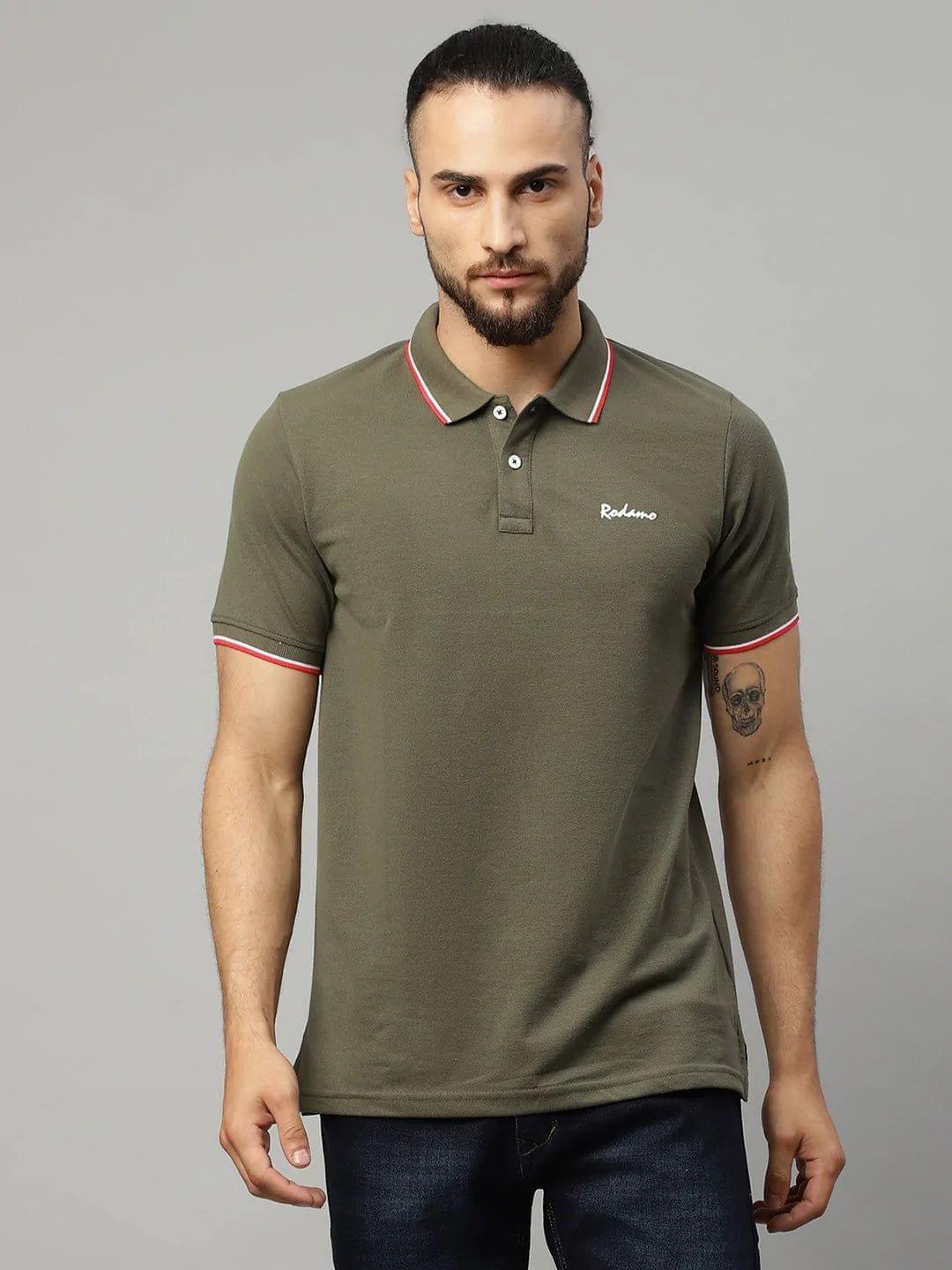 Rodamo  Men Olive Green Polo Collar T-shirt