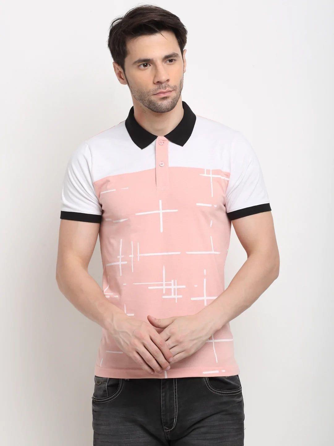 Rodamo  Men Pink Striped Polo Collar Slim Fit T-shirt