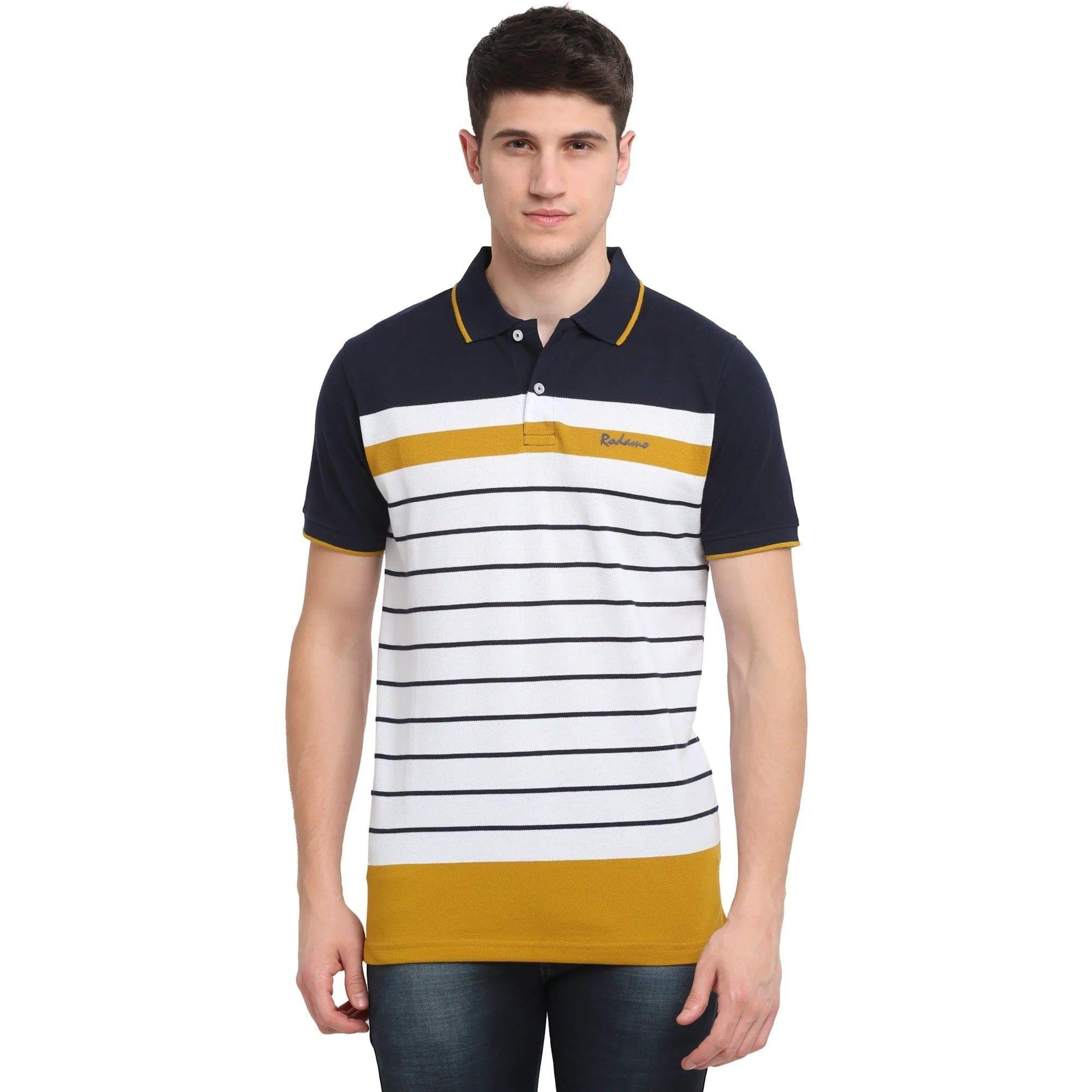 Rodamo  Men Horizontal Striped Polo Collar Slim Fit T-shirt