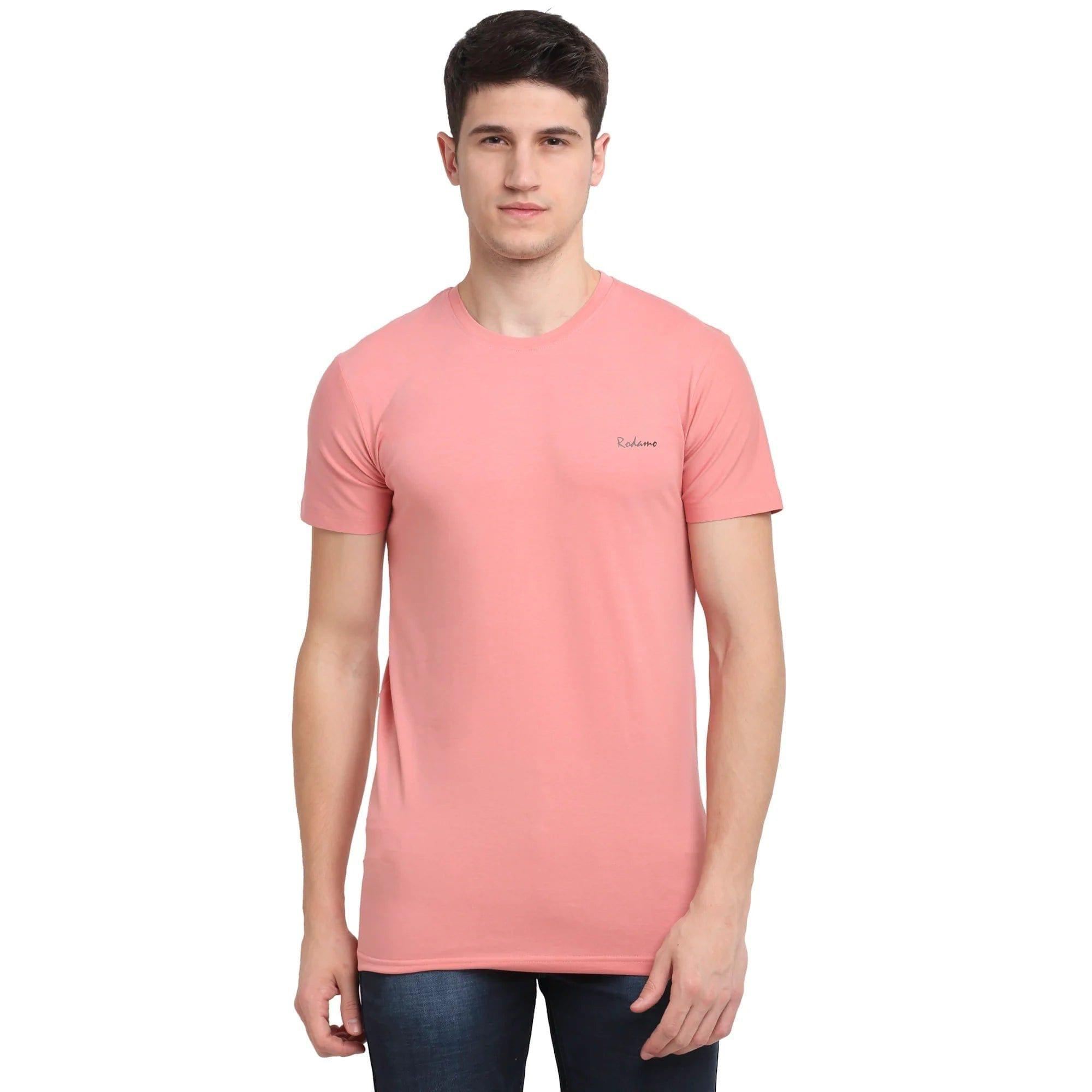 Rodamo  Men Peach-Coloured Brand Logo Printed Slim Fit T-shirt