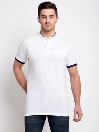 Rodamo  Men White Solid Slim Fit Mandarin Collar T-shirt