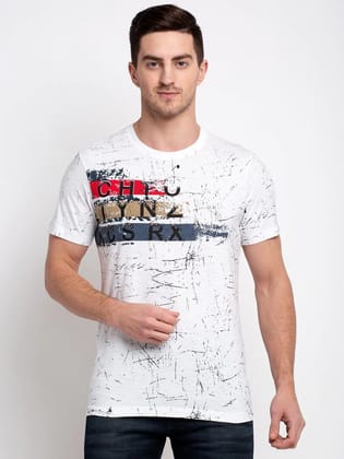 Rodamo  Men White Printed Round Neck T-shirt