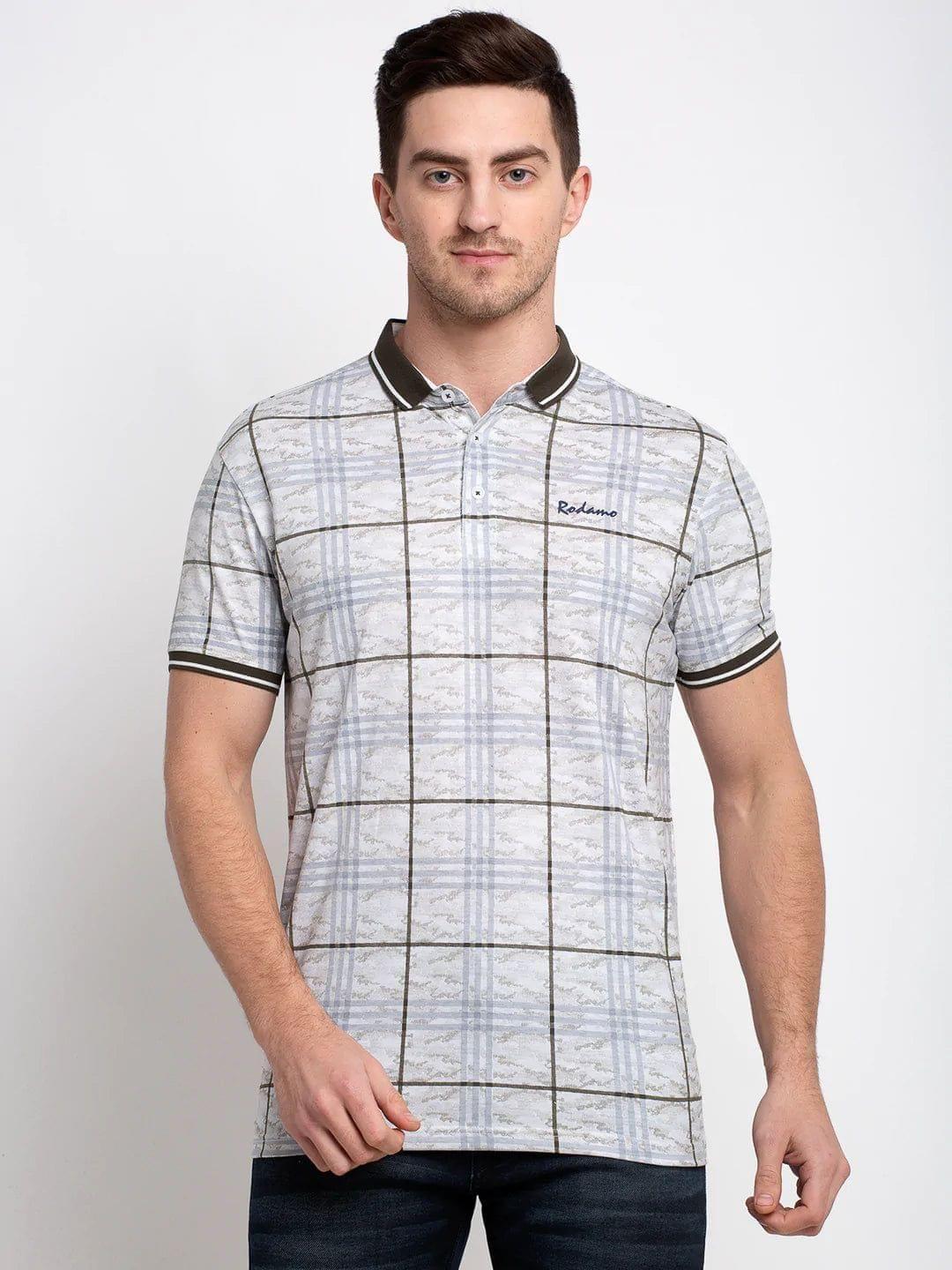 Rodamo  Men Multicoloured Checked Polo Collar T-shirt