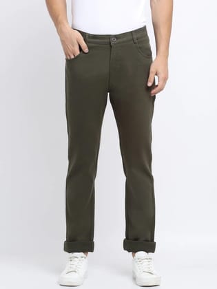 Rodamo  Men Olive Green Slim Fit Jeans