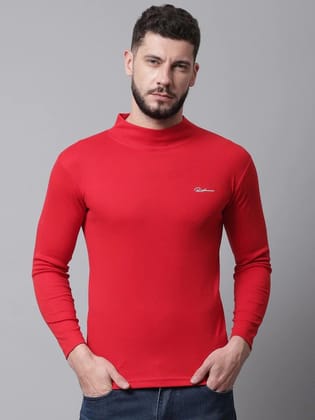 Rodamo  Men Red High Neck Slim Fit Cotton T-shirt