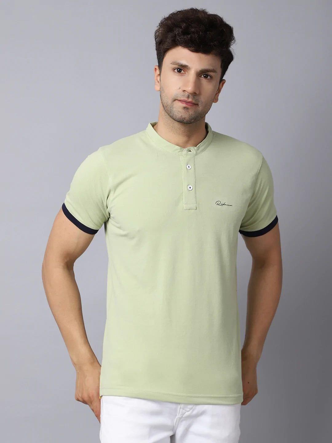 Rodamo  Men Green Henley Neck Slim Fit T-shirt