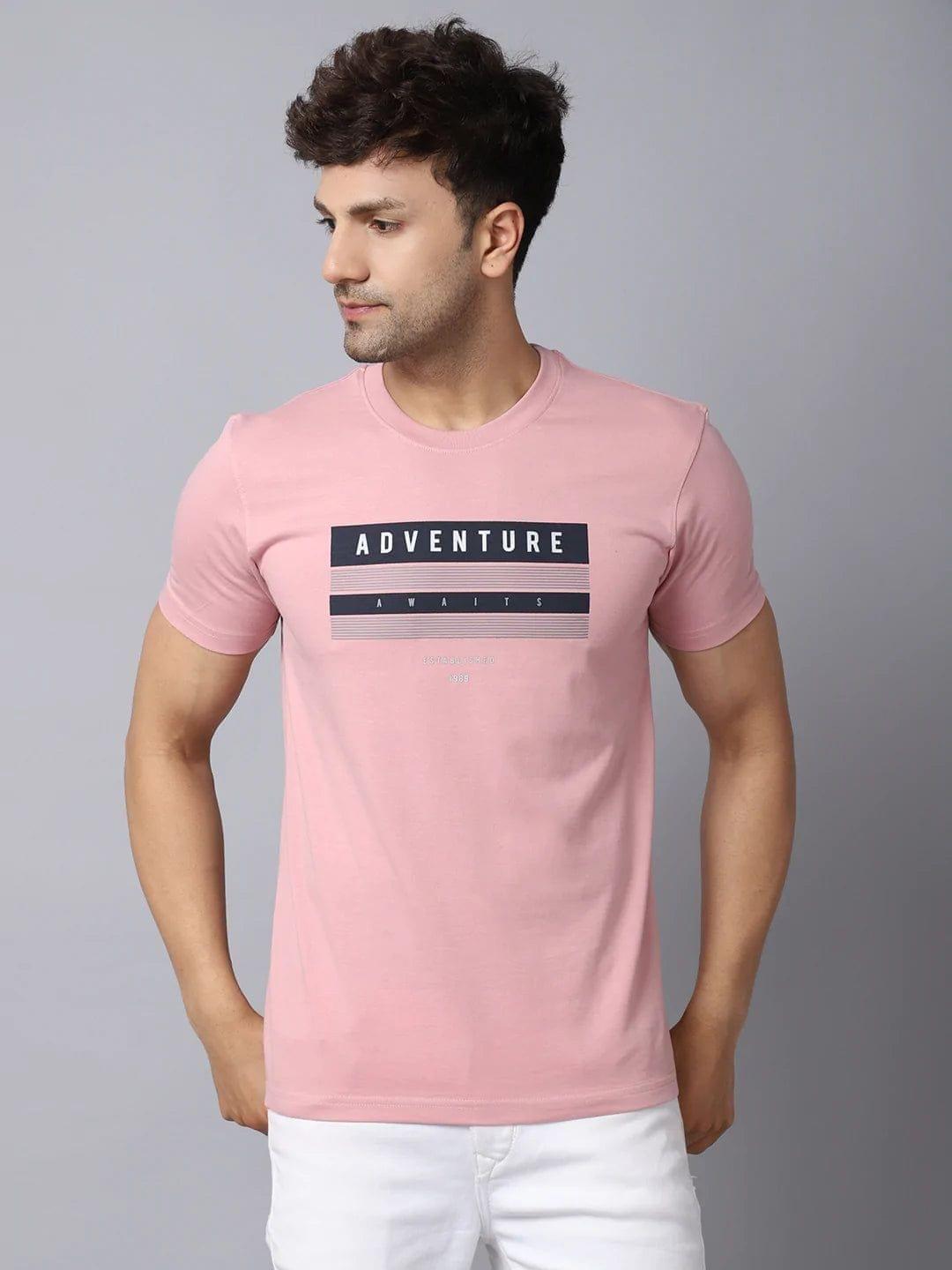 Rodamo  Men Pink Typography Printed Raw Edge Slim Fit T-shirt