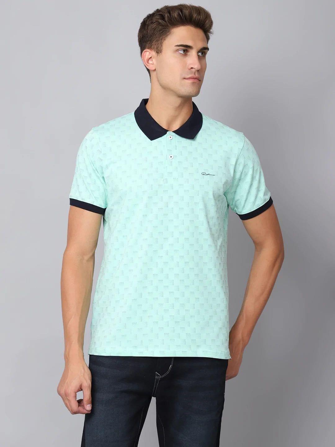 Rodamo  Men Green  soothing sea Printed Polo Collar Slim Fit T-shirt