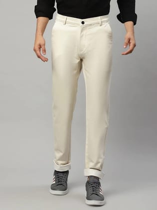 Rodamo  Men Cream-Coloured Slim Fit Trousers