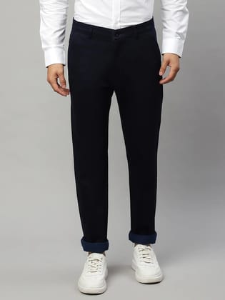 Rodamo  Men Navy Blue Slim Fit Trousers