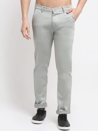 Rodamo  Men Grey Solid Slim Fit Trousers