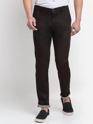 Rodamo  Men Brown Slim Fit Cotton Trousers