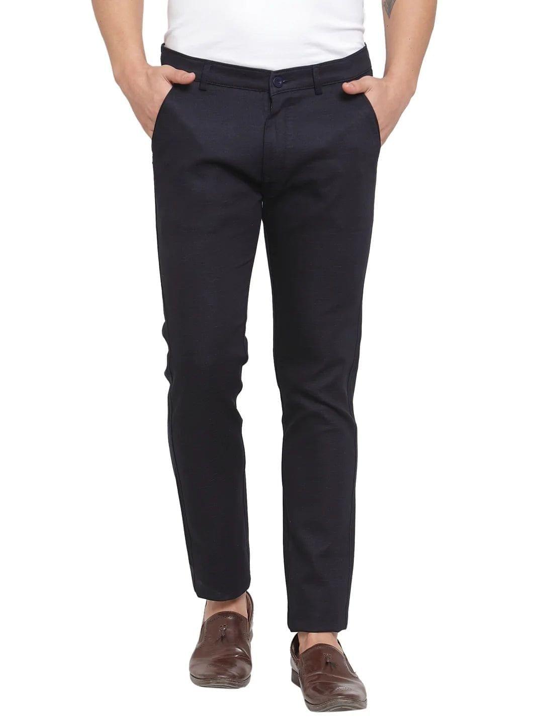 Rodamo  Men Blue Slim Fit Solid Regular Trousers