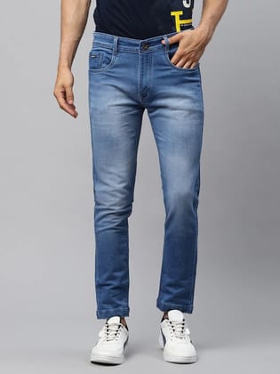 Rodamo  Men Blue Slim Fit Low Distress Heavy Fade Stretchable Jeans