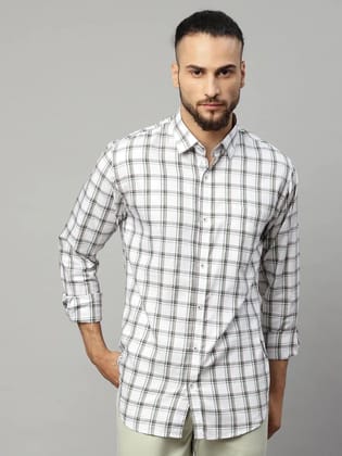 Rodamo  Men White  Black Tartan Checked Slim Fit Casual Shirt