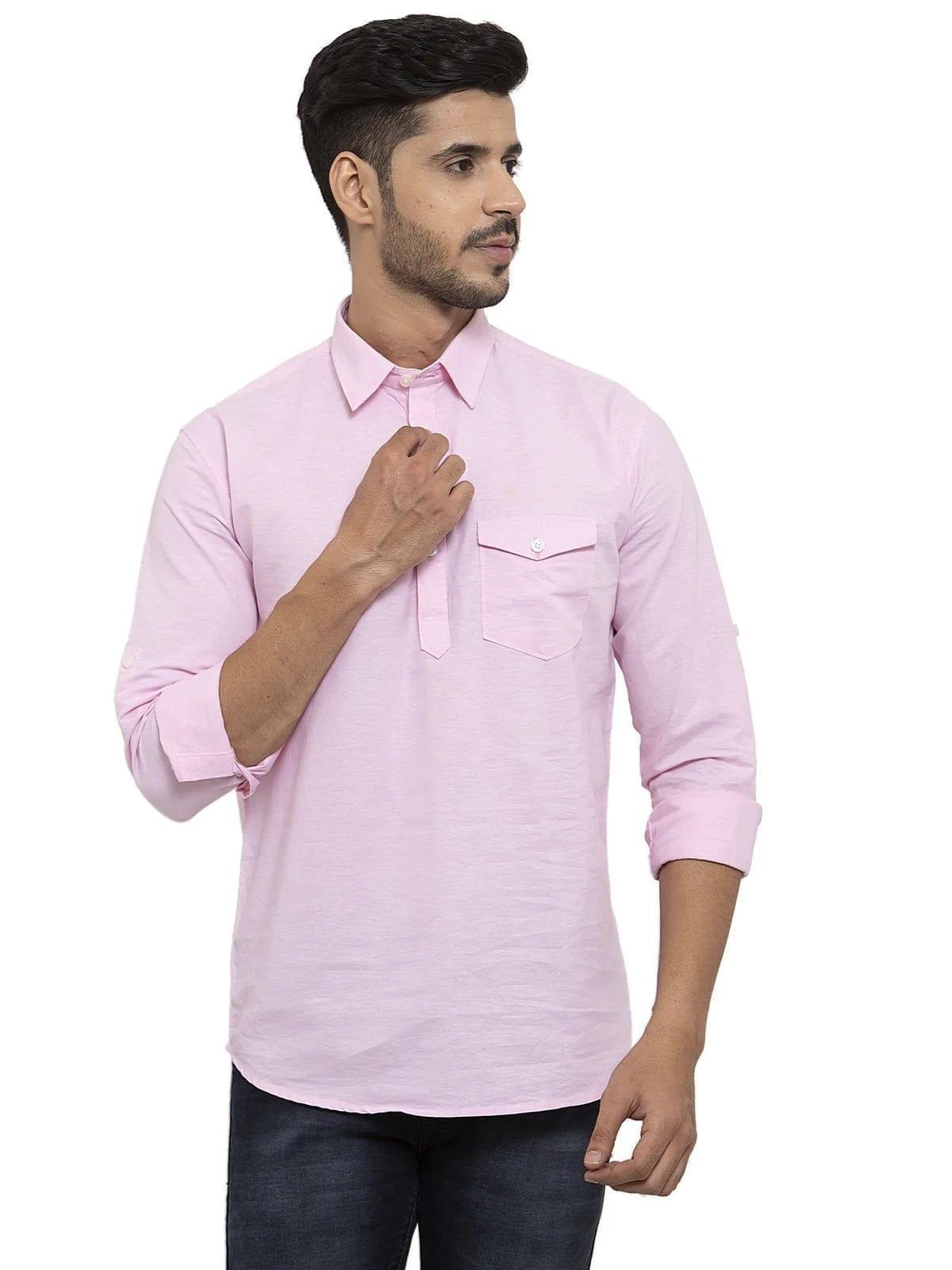 Rodamo  Men Pink Solid Straight Kurta