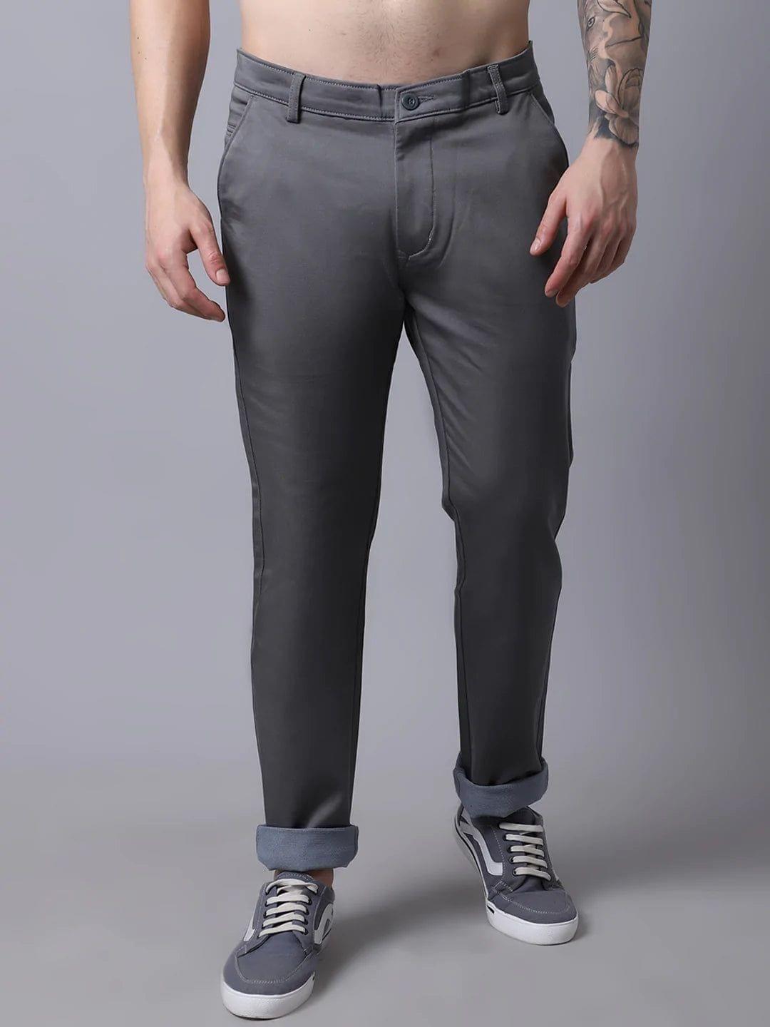 Rodamo  Men Grey Slim Fit Trousers