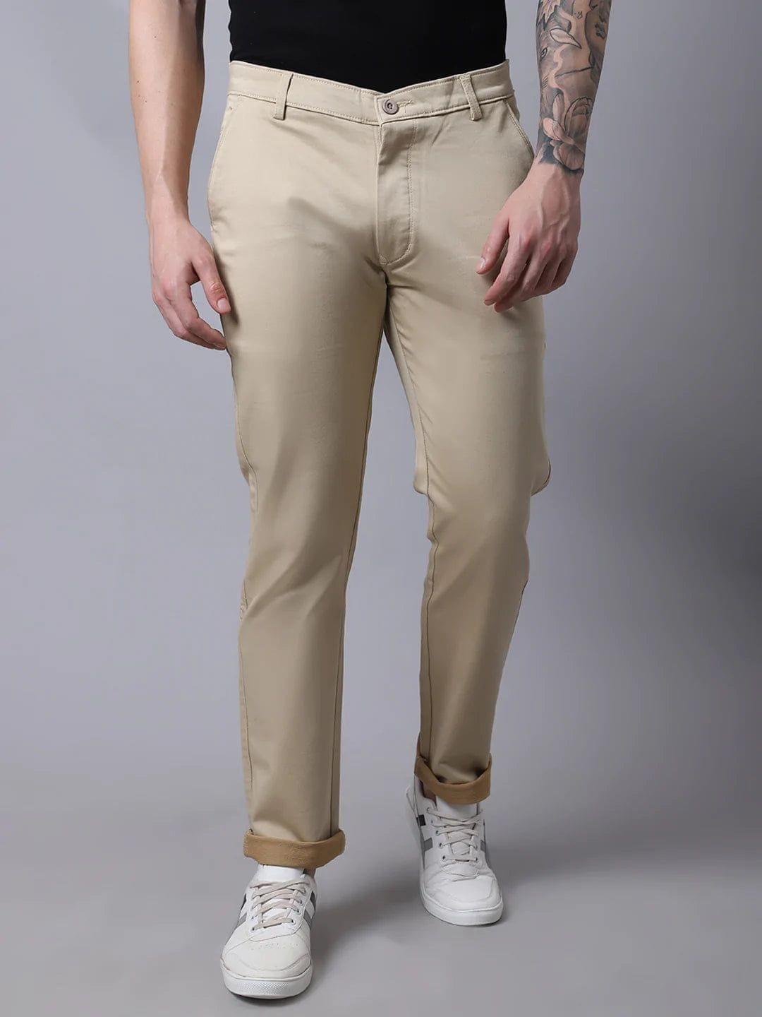 Rodamo  Men Beige Slim Fit Solid Chinos Trousers