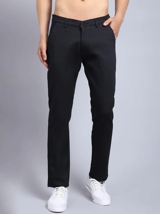 Rodamo  Men Black Textured Slim Fit Trousers