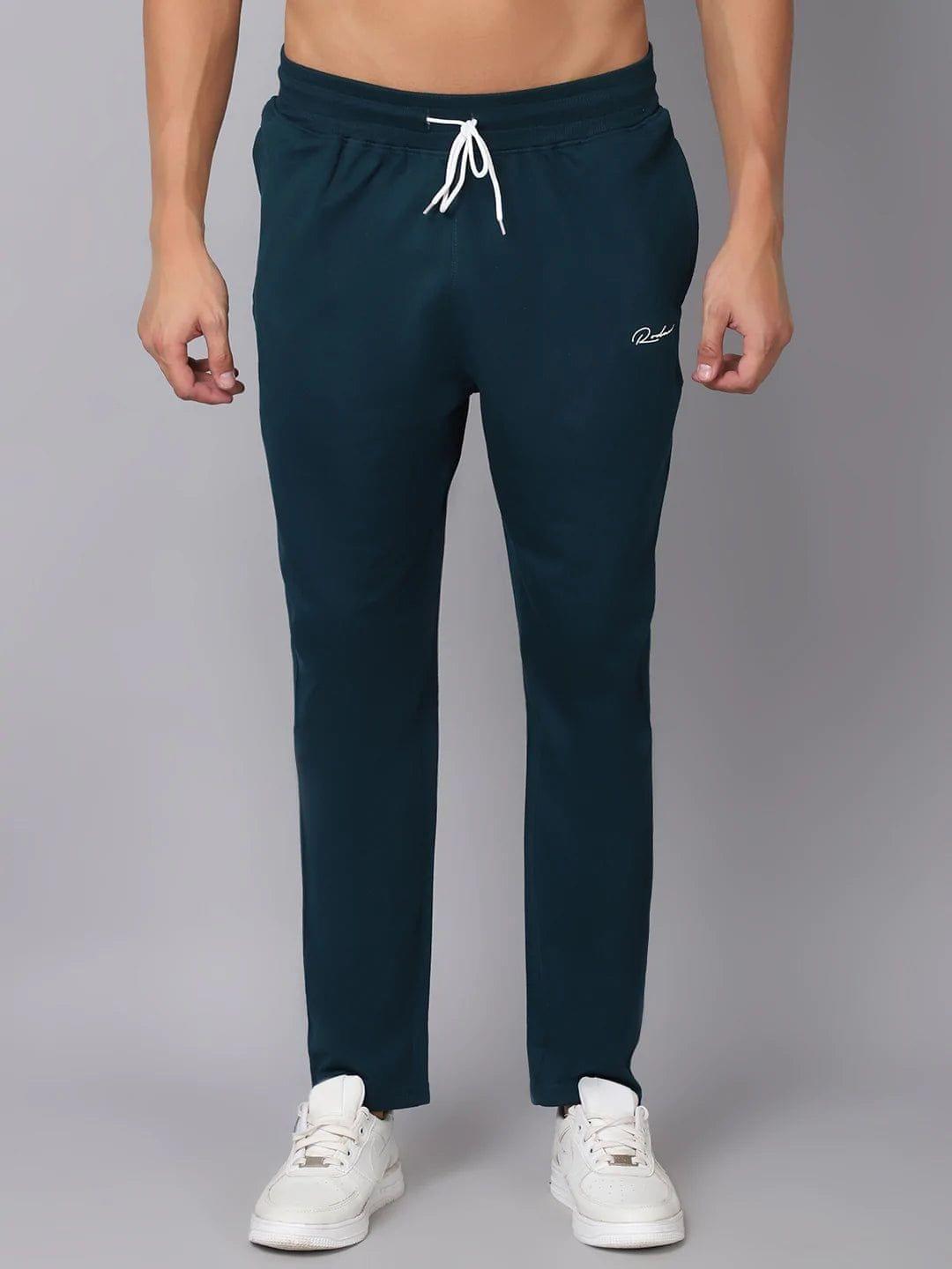 Rodamo  Men Teal Green Solid Slim Fit Trackpants