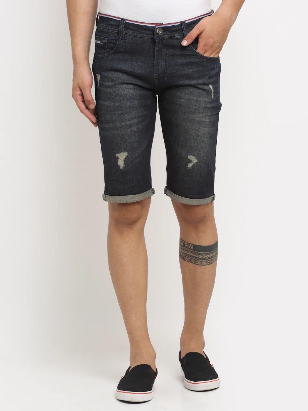 Rodamo  Men Blue Washed Slim Fit High-Rise Denim Shorts