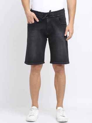 Rodamo Men Black Washed Regular Fit Denim Shorts