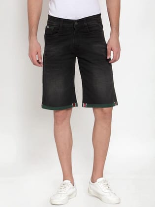 Rodamo  Men Black Washed Slim Fit Denim Shorts