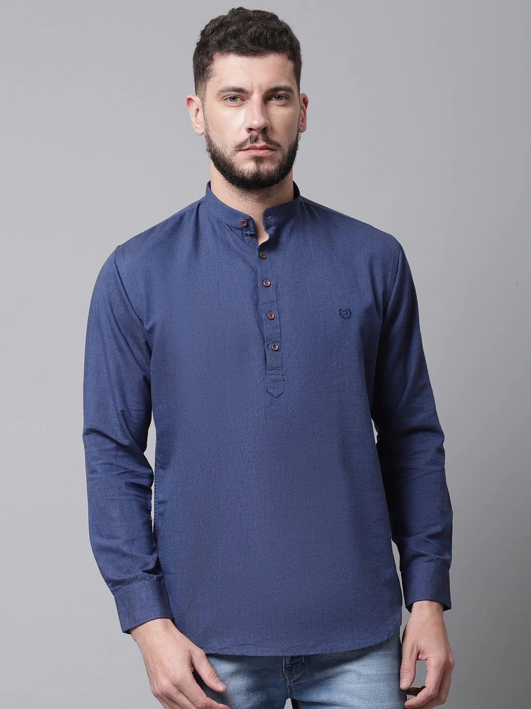 Rodamo  Men Navy Blue Cotton Kurta