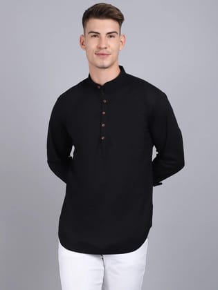 Rodamo Men Black Solid Slim Fit Straight Kurti