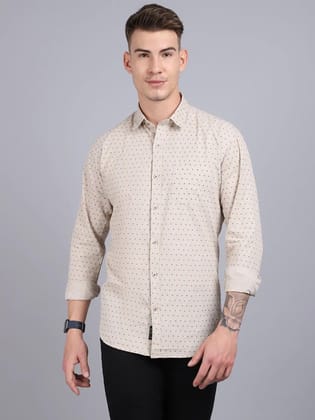 Rodamo  Men Beige Slim Fit Printed Casual Shirt