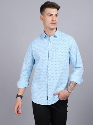 Rodamo Men Blue Slim Fit Printed Casual Shirt