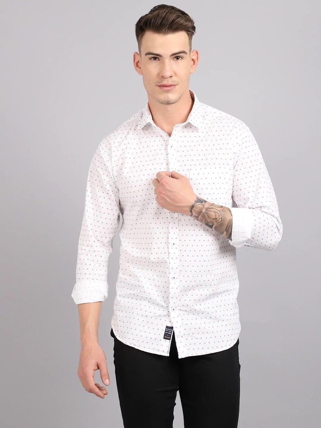 Rodamo  Men White Slim Fit Printed Casual Shirt