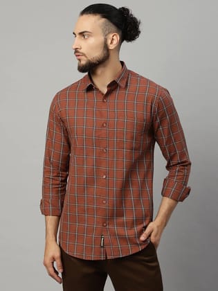 Rodamo  Men Brown Slim Fit Windowpane Checks Checked Casual Shirt