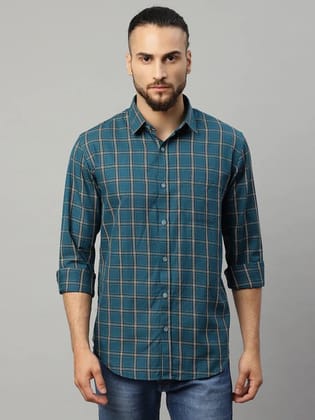 Rodamo  Men Blue Slim Fit Checked Casual Shirt