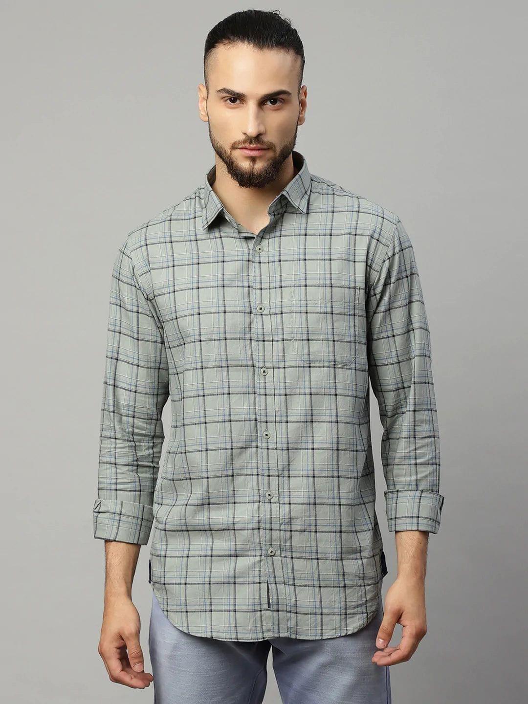 Rodamo  Men Green Slim Fit Tartan Checks Checked Casual Shirt