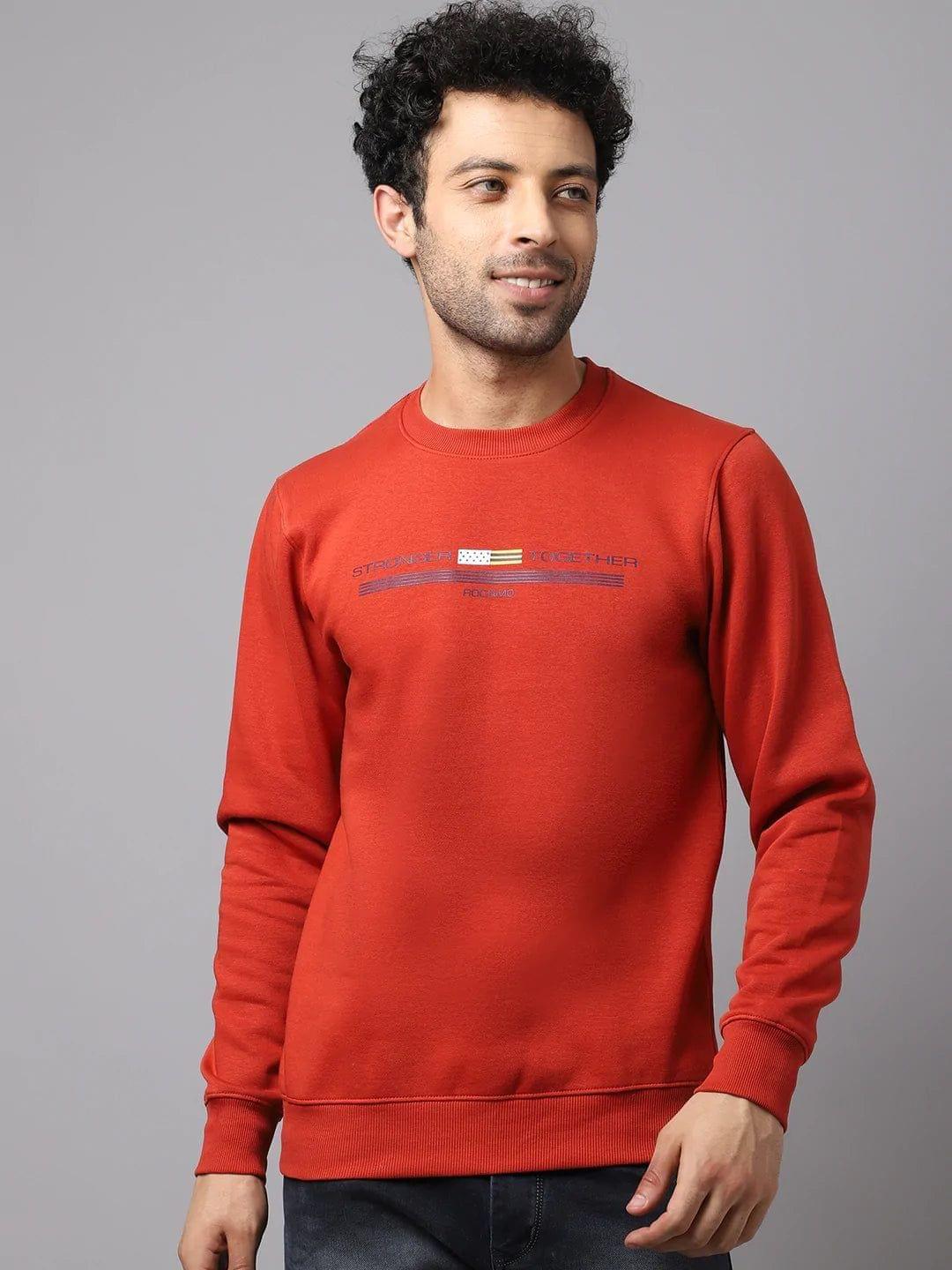 Rodamo Men Rust Round Neck Sweatshirts