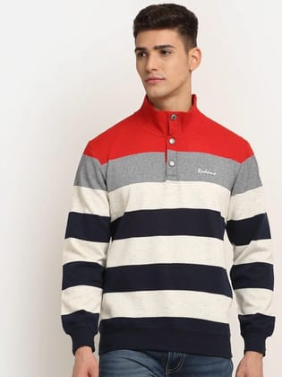 Rodamo Men Multicoloured Striped Fleece Sweatshirt