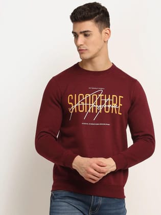 Rodamo Men Maroon Printed Fleece Sweatshirt