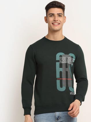 Rodamo  Men Green Fleece Printed Sweatshirt