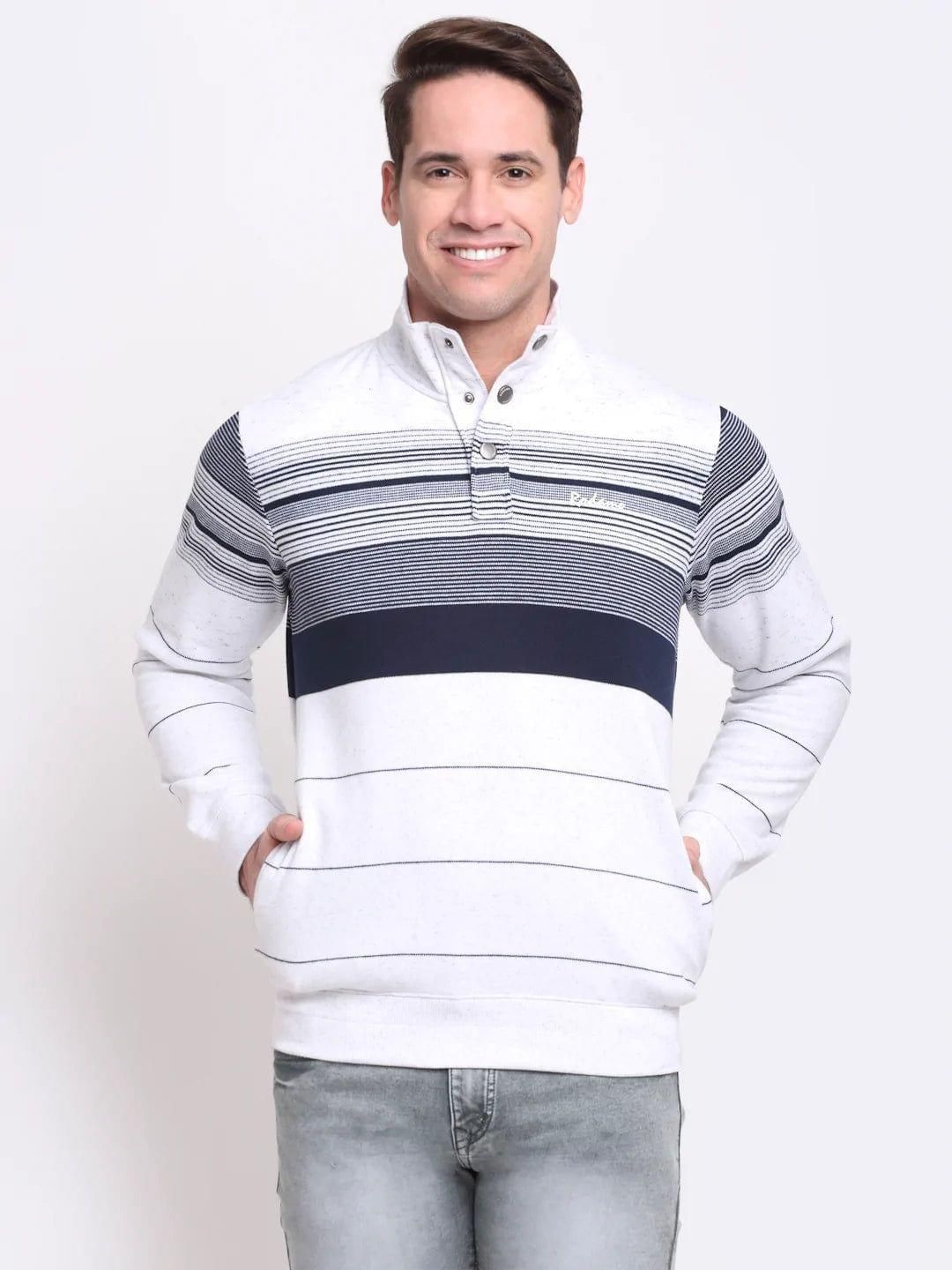 Rodamo Men White  Navy Blue Striped Sweatshirt